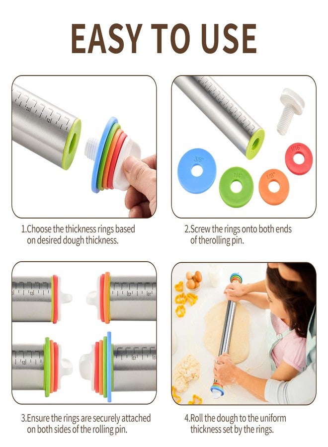 Jekero Adjustable Rolling Pin for Baking, with Thickness Rings Stainless Steel Dough Roller Pins for Pasta, Pizza, Pie Crust, Pastry and Cookie Making - Image 3